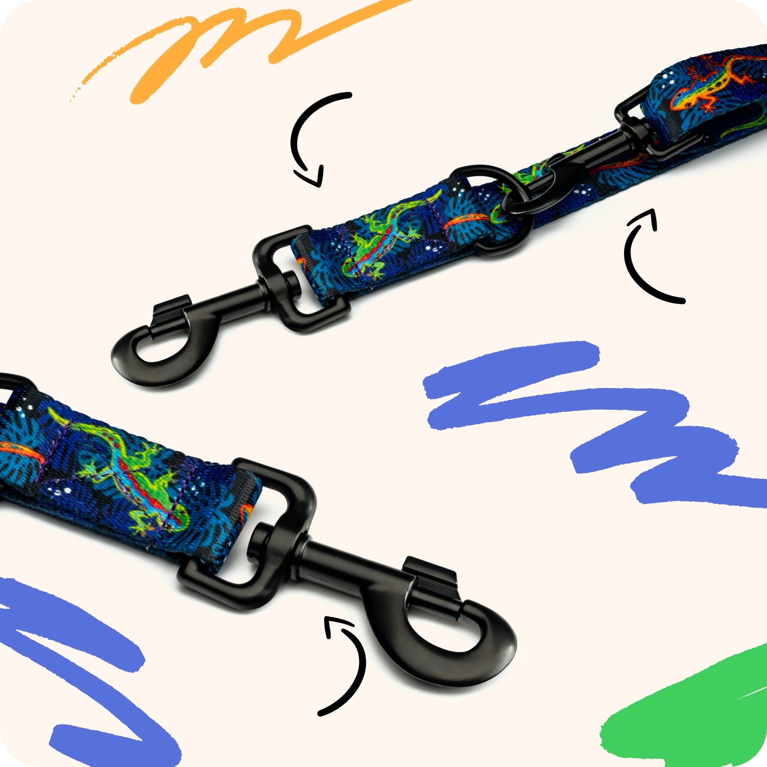 Colorful adjustable leash for dog 4 Funky Wild Gecko 1,6 cm / 300 cm – S/M Color blue