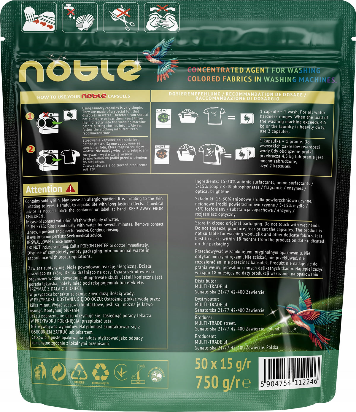 Colour Washing Capsules Noble 50 Pcs All in one 3in1 Packaging status original