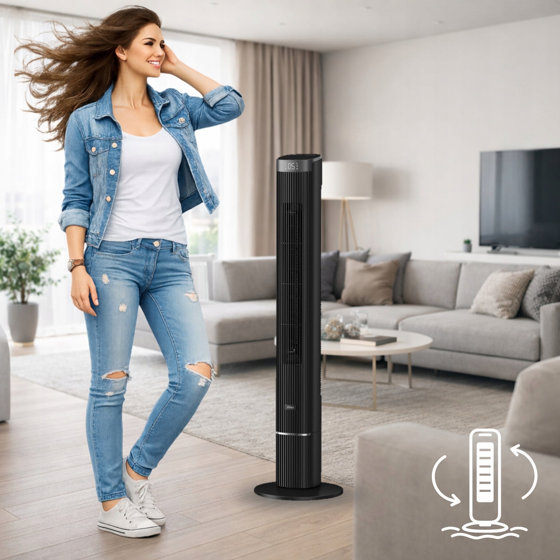 Column Fan 12 Speeds Smart 110 Cm 40W Led Remote Control Xxl Fan type column