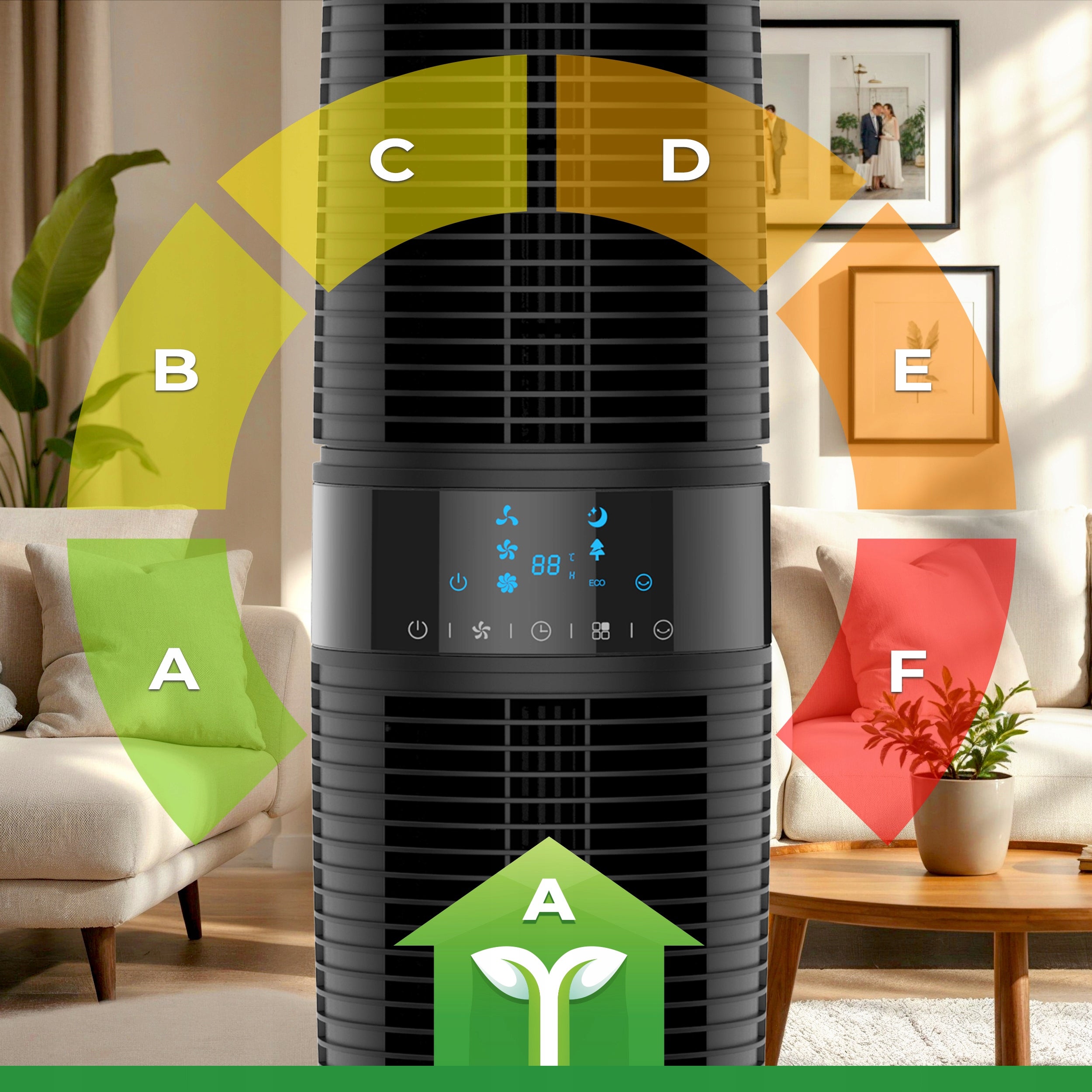 Column Fan TWO SEPARATE AIRFLOW ZONES 7m/s Remote Control 97cm Quiet XXL Fan type column