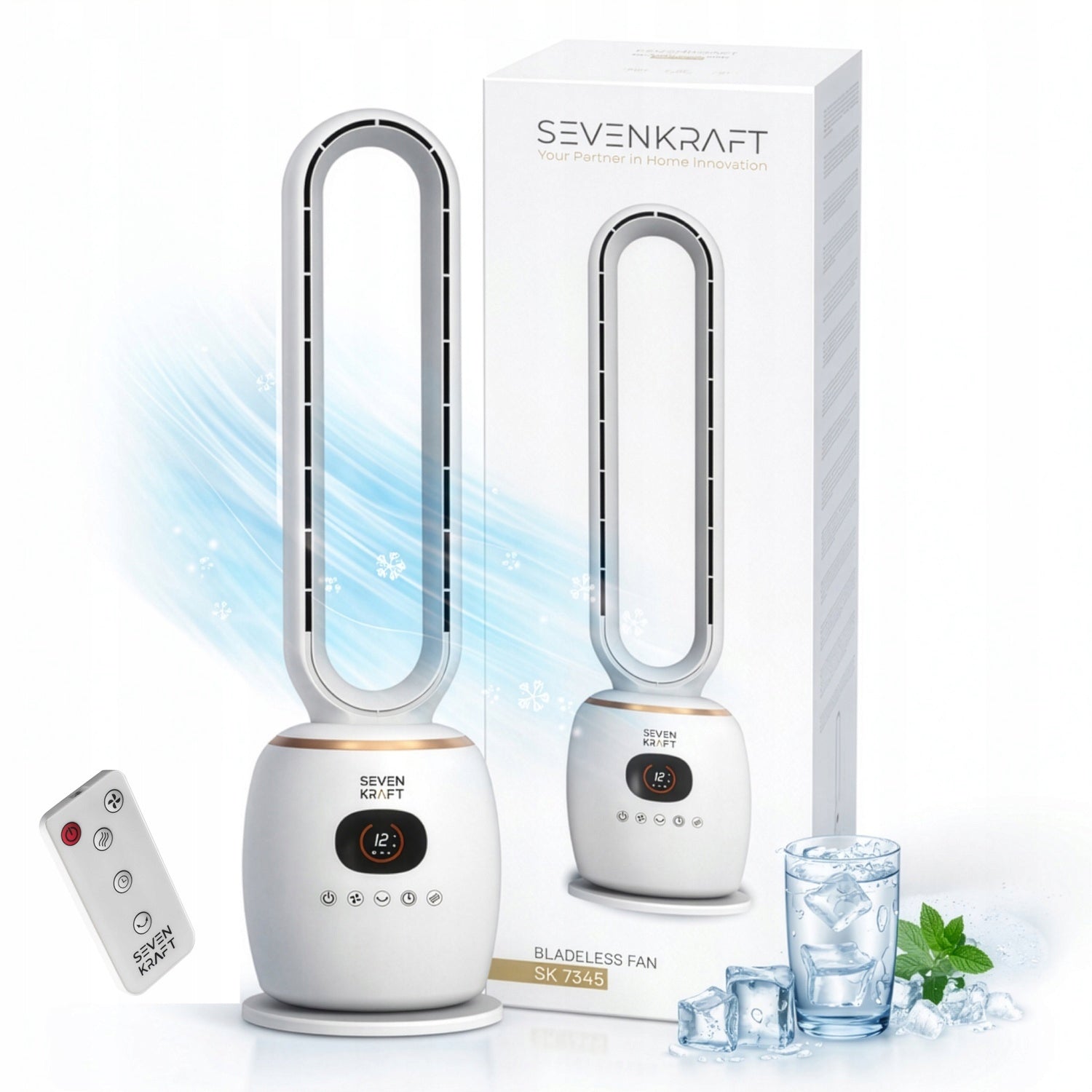 Column Fans Standing Bladeless Quiet LED White + Remote Control Timer