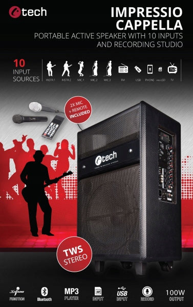 Column MEGA Portable speaker C-TECH Impressio Cappella 100W RMS Suitcase Manufacturer code 8595729902565