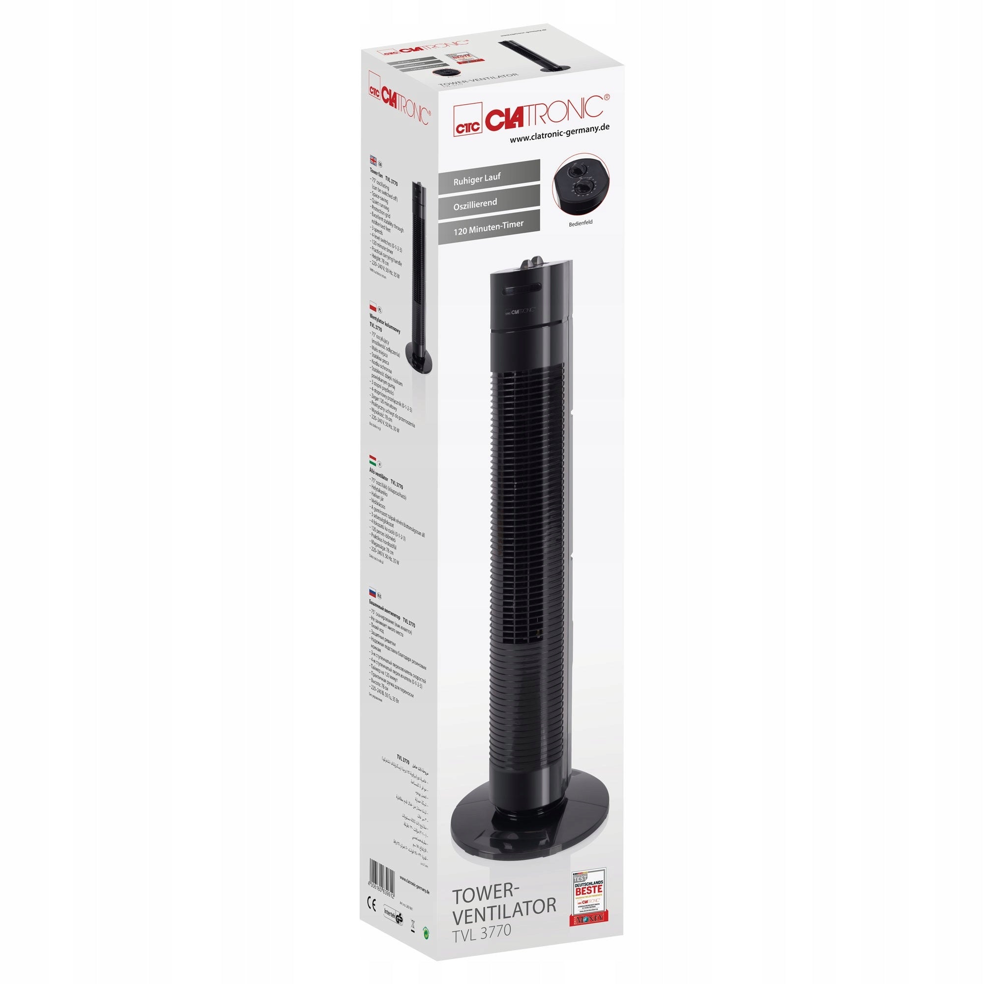 Column fan Clatronic TVL 3770 black 78 cm 35 W oscillation timer Functions oscillation
