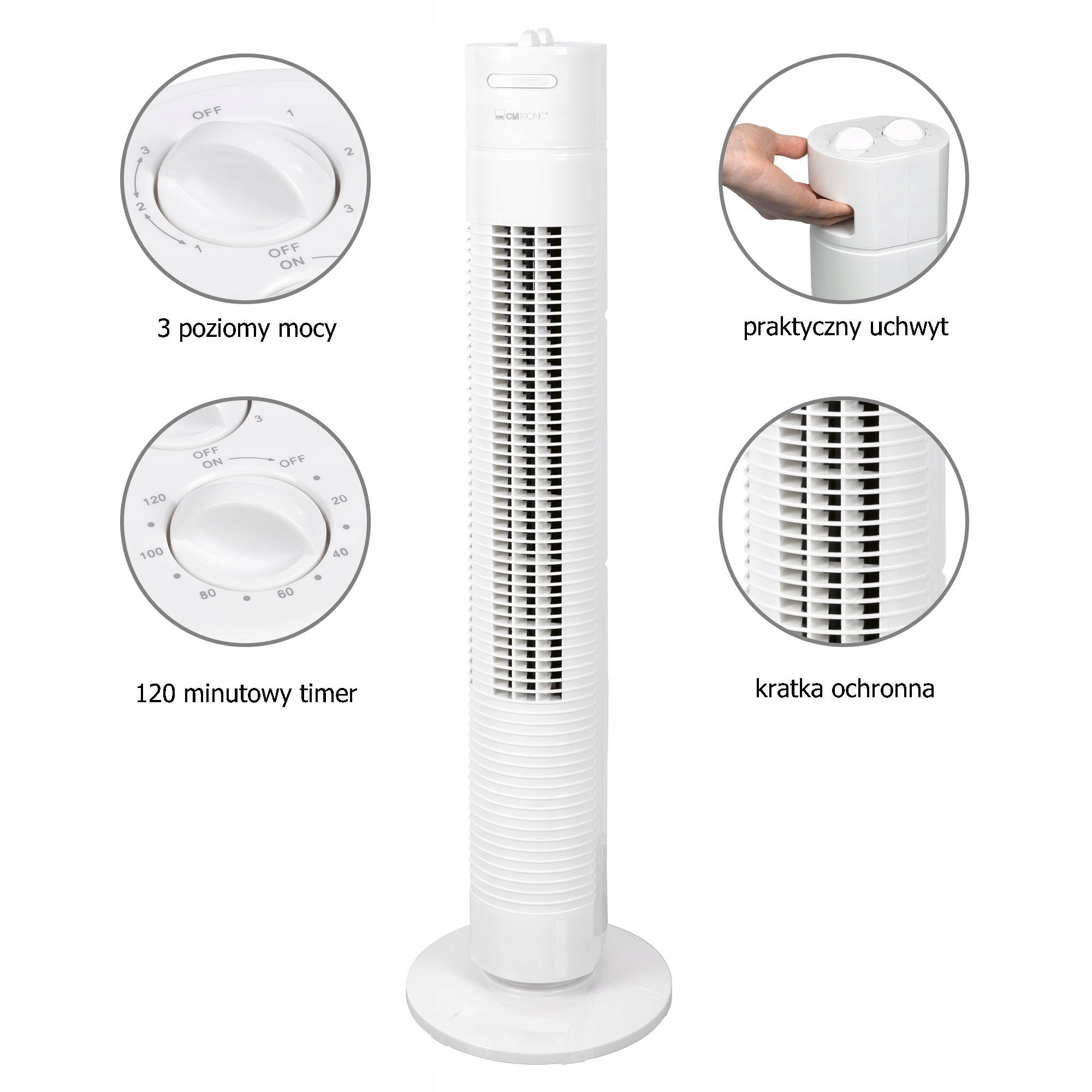 Column fan Clatronic TVL 3770 white 78 cm oscillation timer 120 min Fan type column