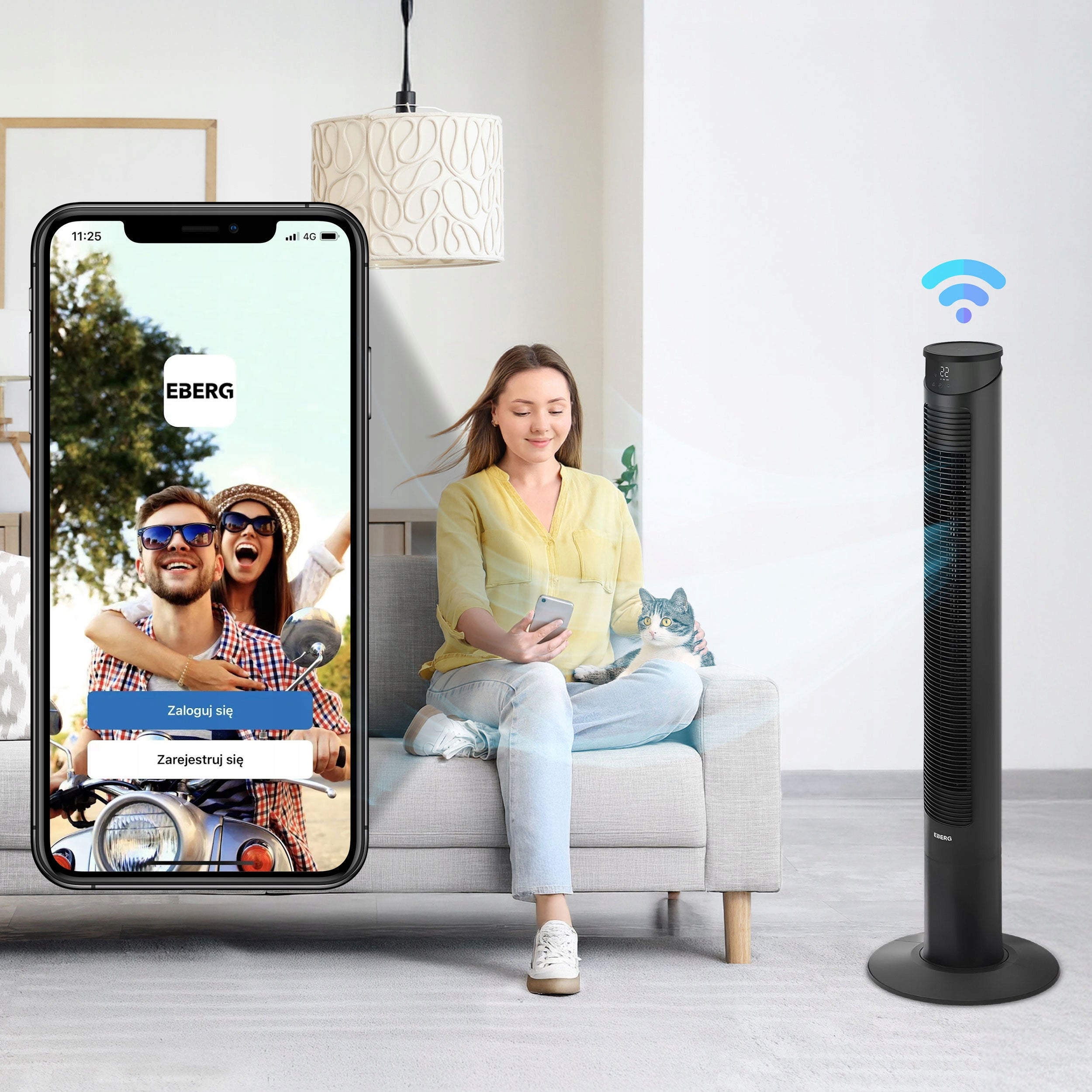 Column fan silent fan EBERG FYN JONY +AROMA +WiFi +10m XXL LED Dominant color black