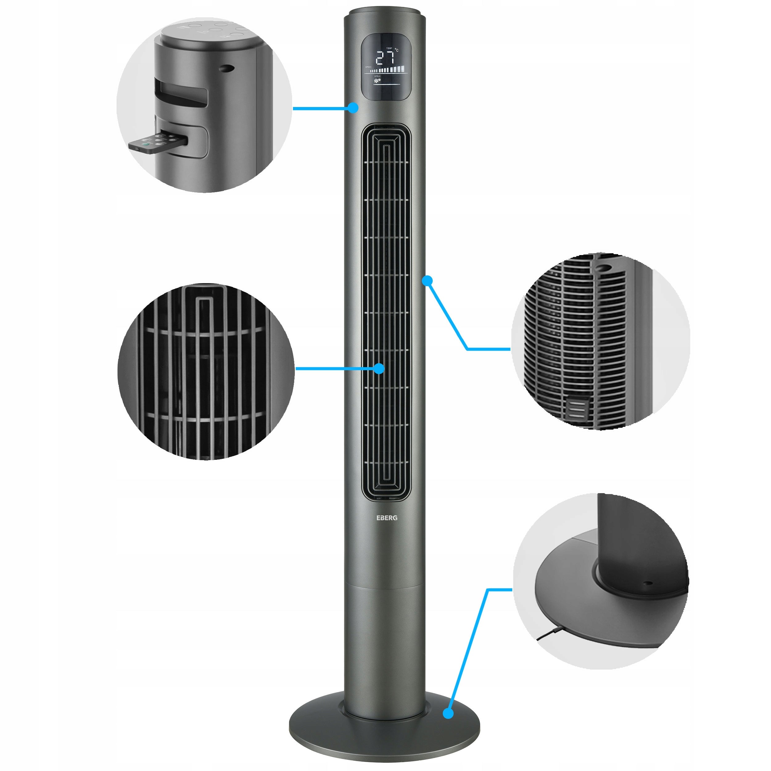 Column fan silent standing fan EBERG up to 117cm +IONIZATION +AROMA Brand EBERG
