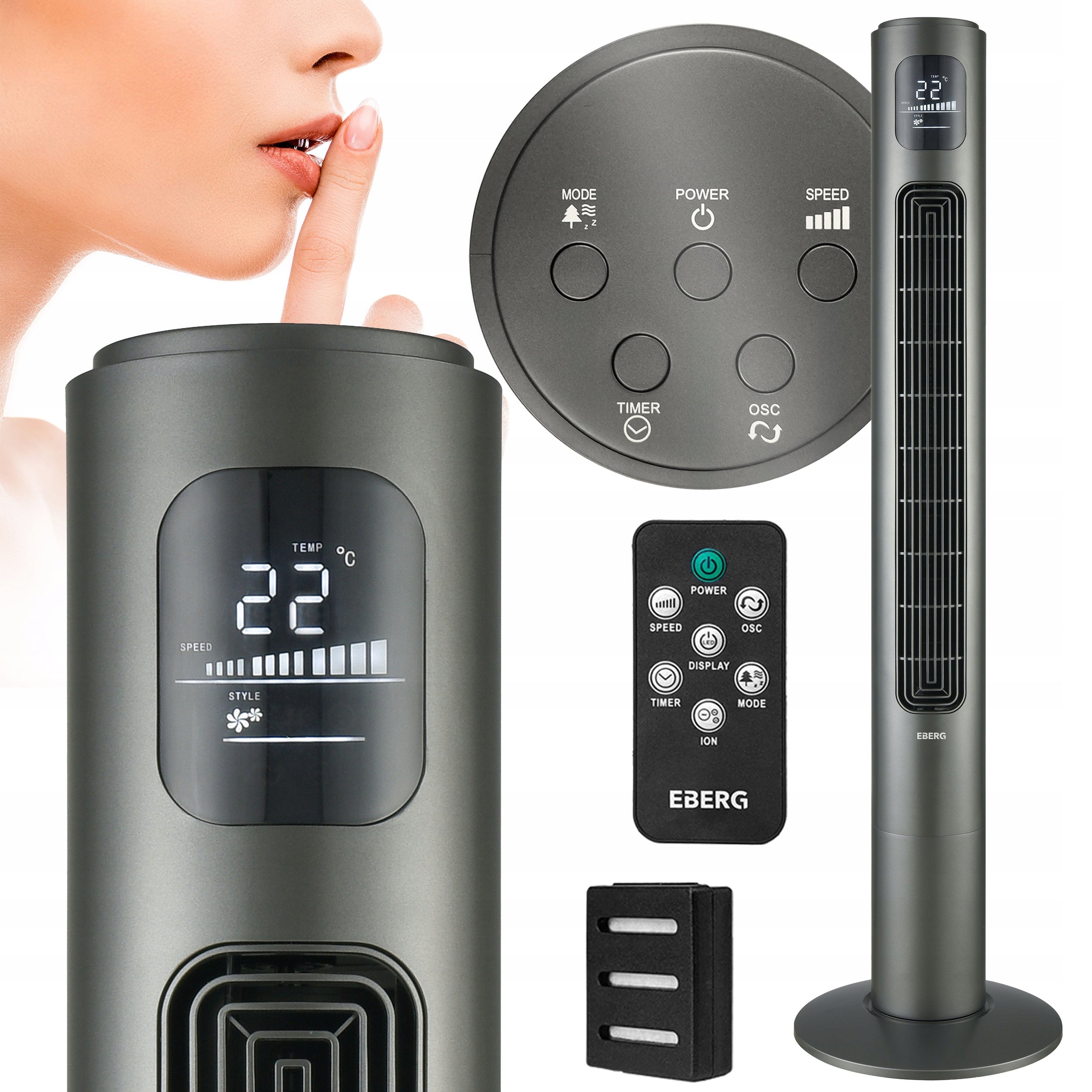 Column fan silent standing fan EBERG up to 117cm +IONIZATION +AROMA