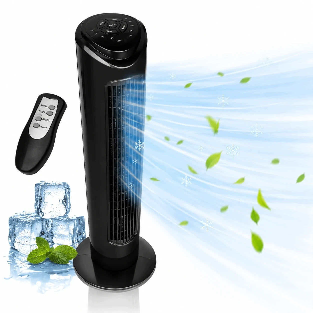 Column fan with remote control 45W oscillation 90° timer 3 modes quiet