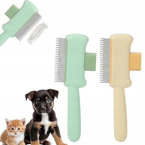 Comb brush for cats dogs self-cleaning button 2 pieces