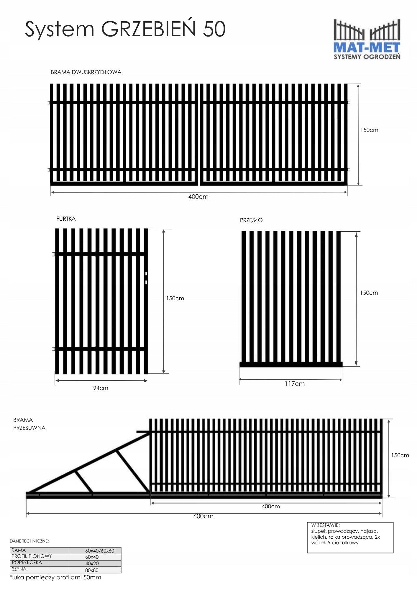 Comb span 50 modern fence ZINC+RAL MAT-MET Element width 117 cm