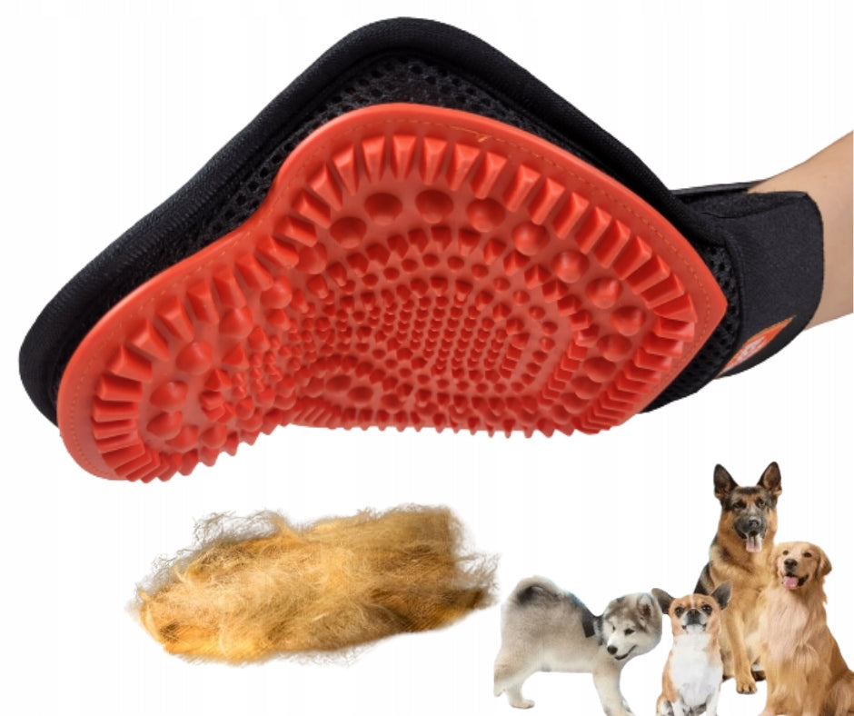 Combing and Massage Glove for Dog, Cat Double Sided, Red New