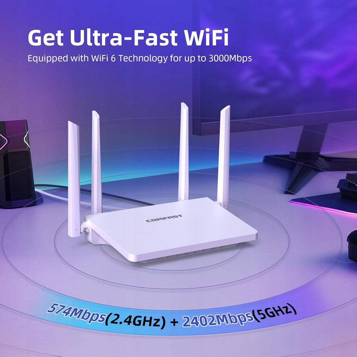 Comfast AX3000 WiFi 6 Dual Band Gigabit EasyMesh Router, 4 x 5 dBi Manufacturer code CF-WR631AX