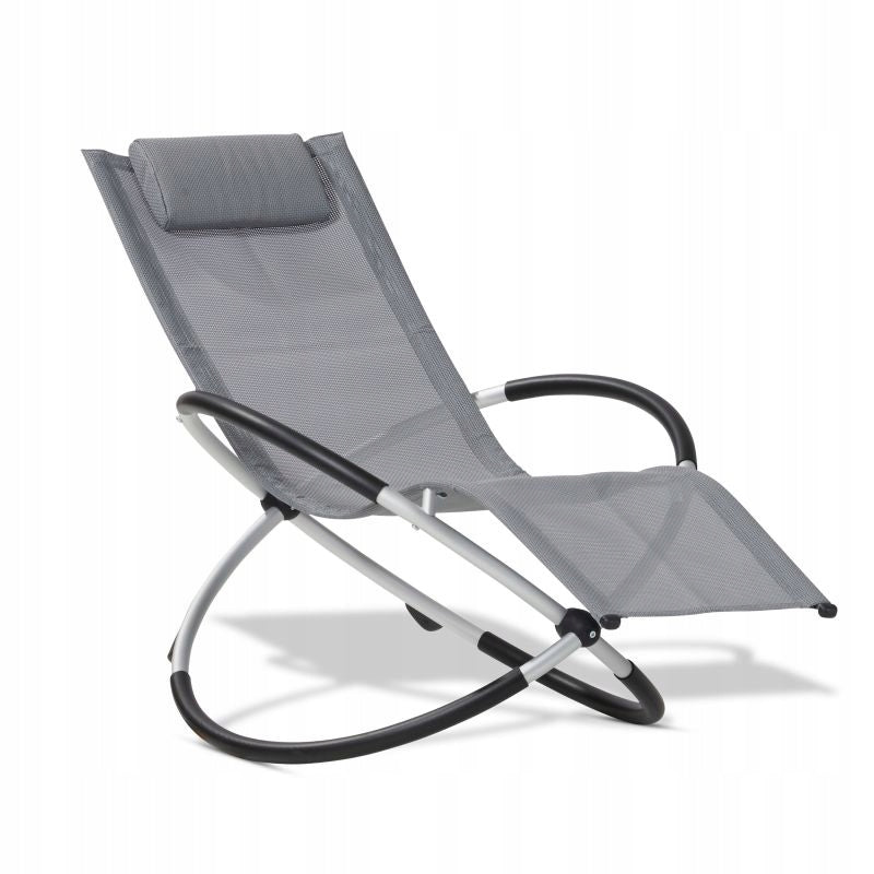 Comfortable Aluminum FOLDING Armchair Garden Beach Lounger ROCKING Light Grey Packaging status original