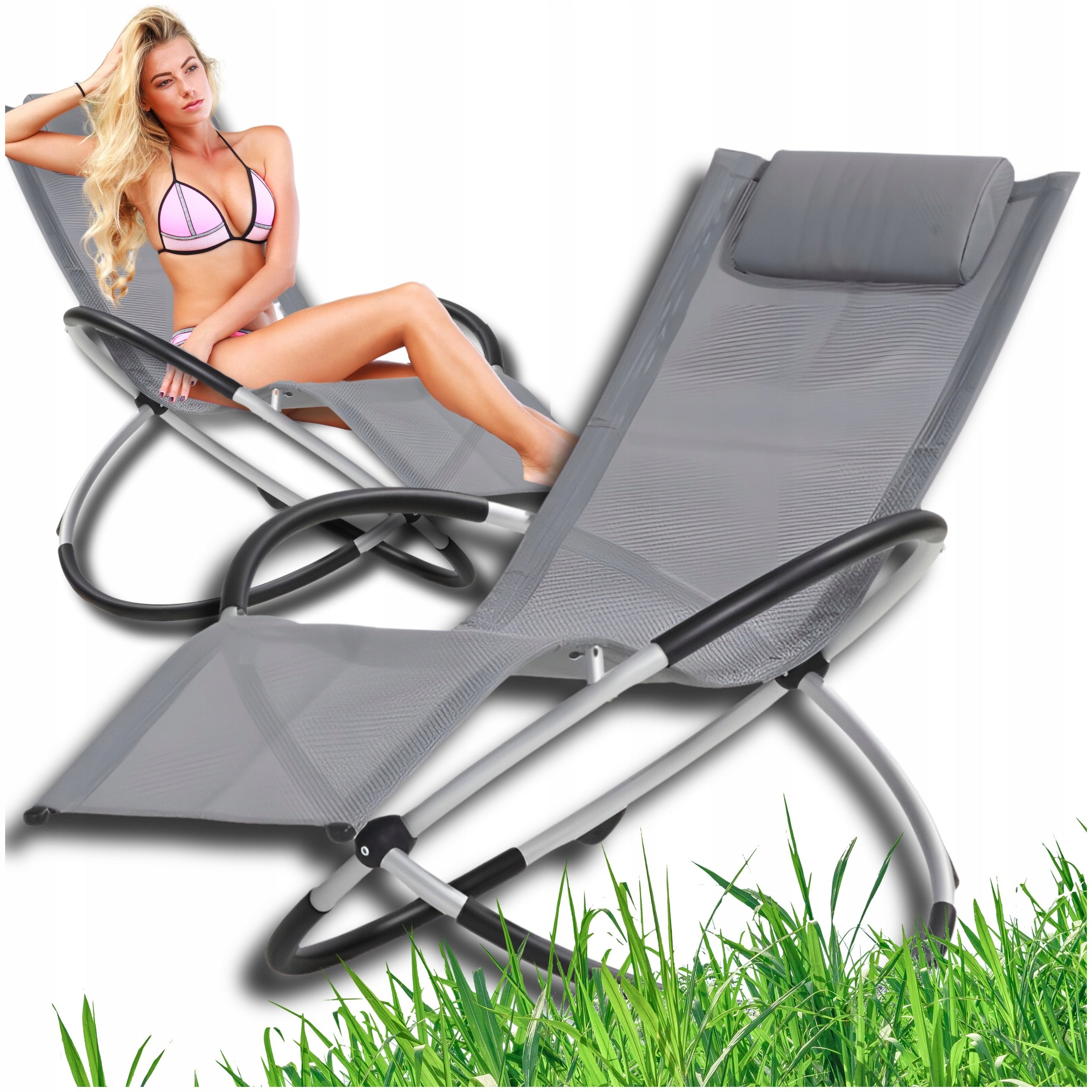 Comfortable Aluminum FOLDING Armchair Garden Beach Lounger ROCKING Light Grey