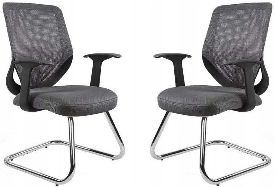 Comfortable Conference Chair Grey Design on Skids, Mesh Backrest Brand Unique