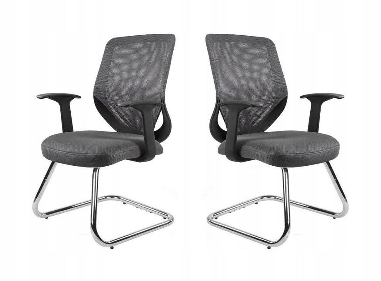 Comfortable Conference Chair Grey Design on Skids, Mesh Backrest