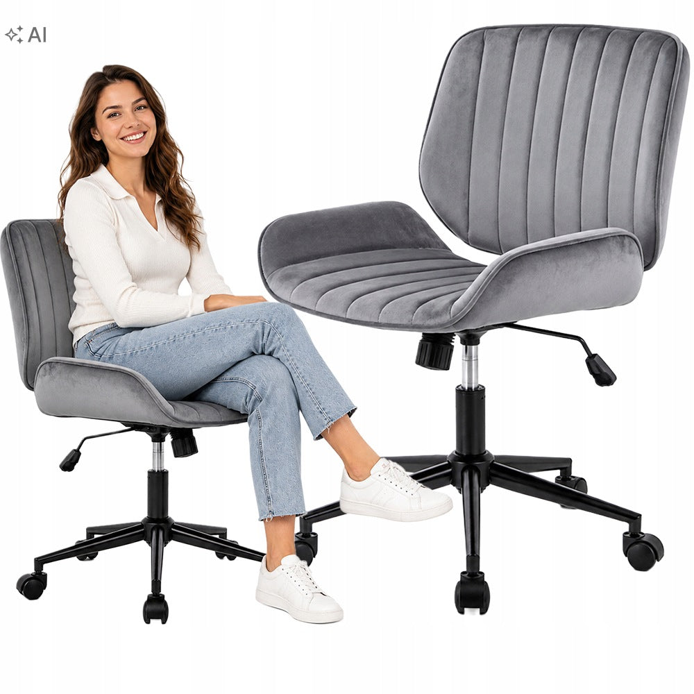 Comfortable Swivel Chair Velour TORES Grey For Beauty Cabinet Desk