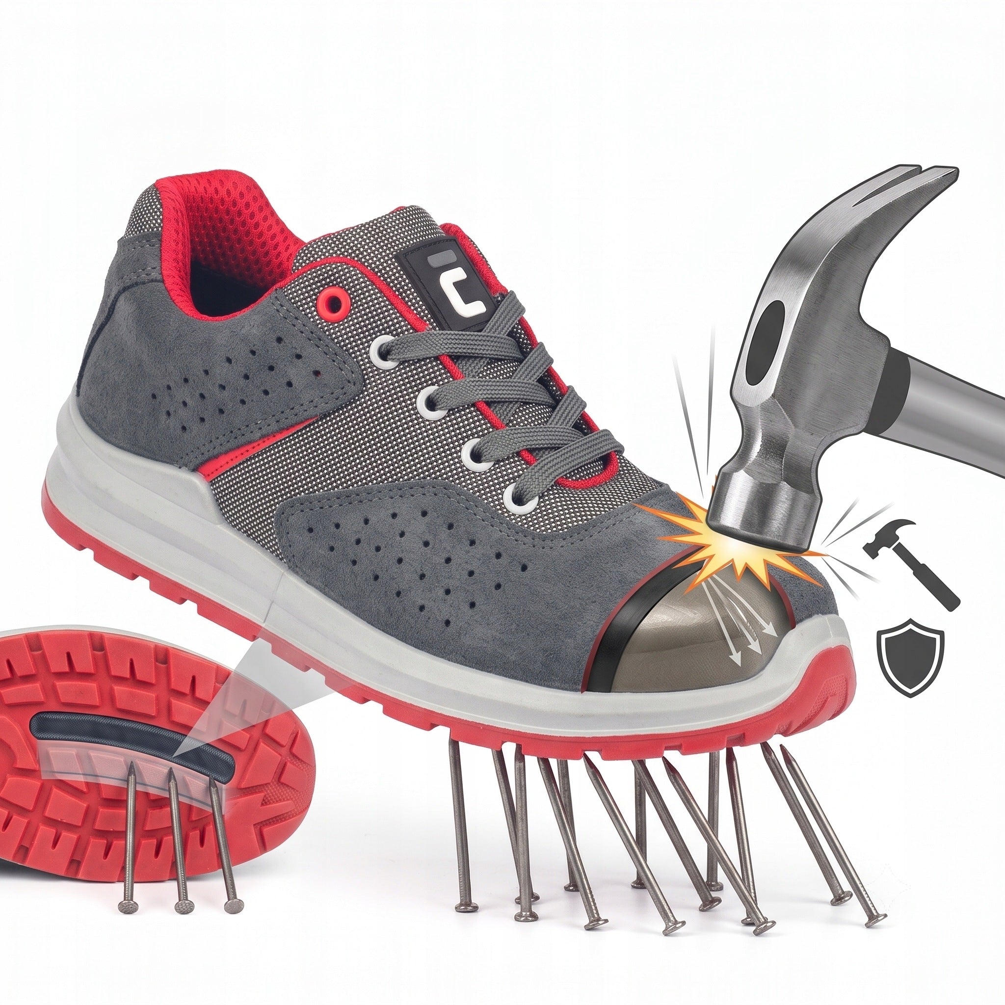Comfortable anti-puncture work shoes with nose GRIMMA S1P SR grey Cerva 45