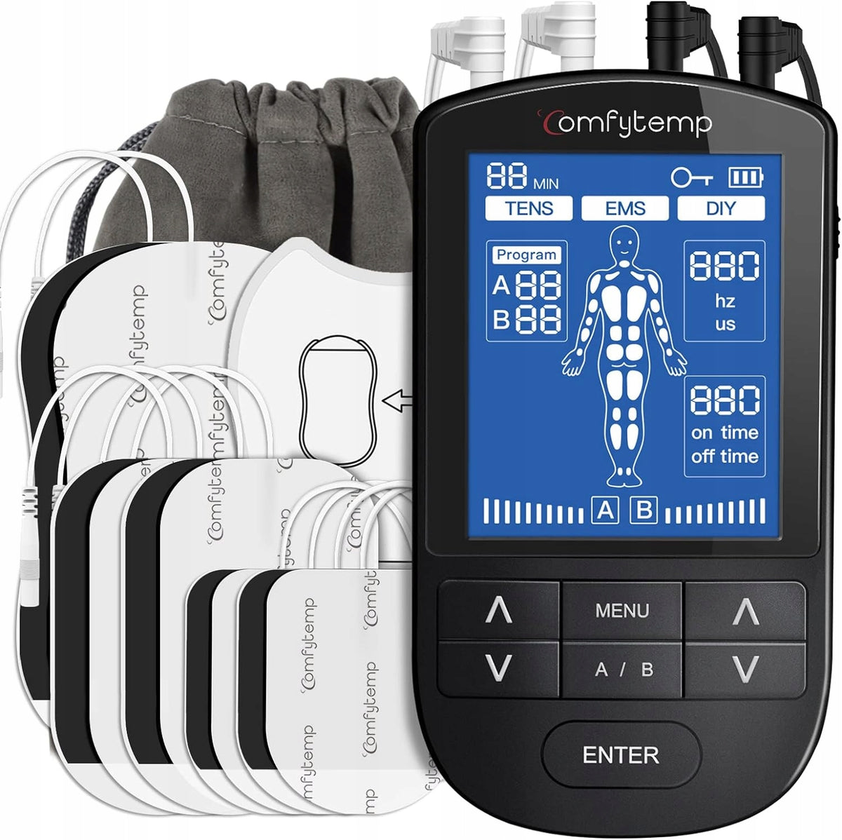 Comfytemp 4 Outputs Muscle Stimulator TENS 4 for Pain Relief 24 Modes