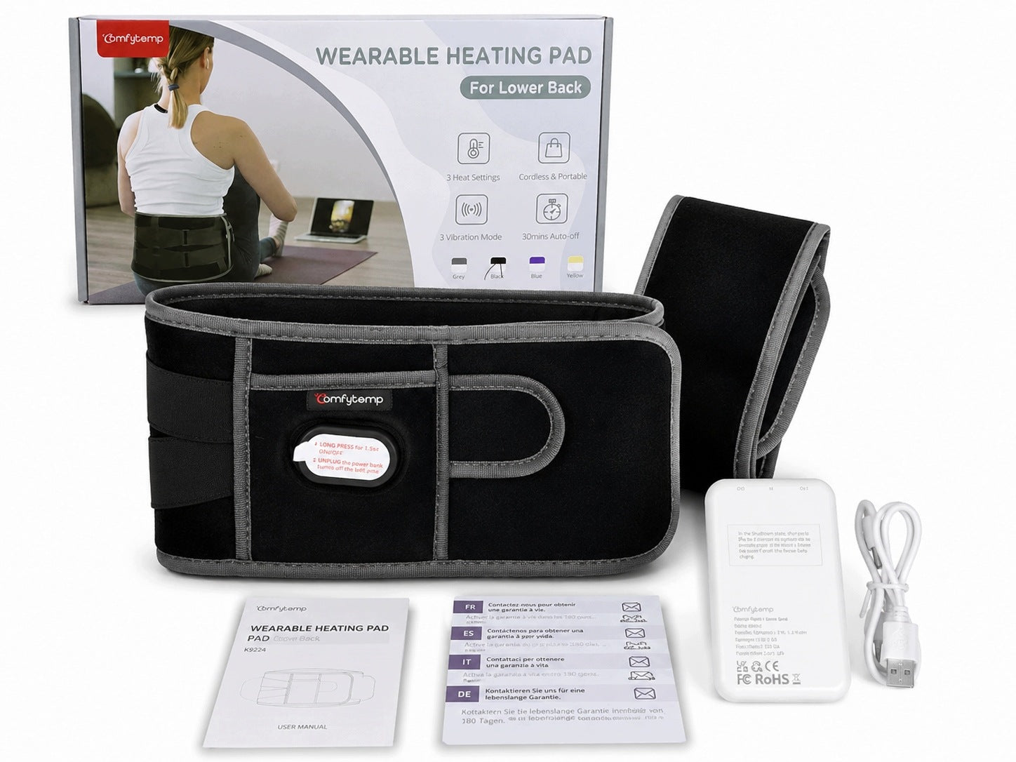 Comfytemp Back Heating Belt Lumbars With Vibration Cordless XL