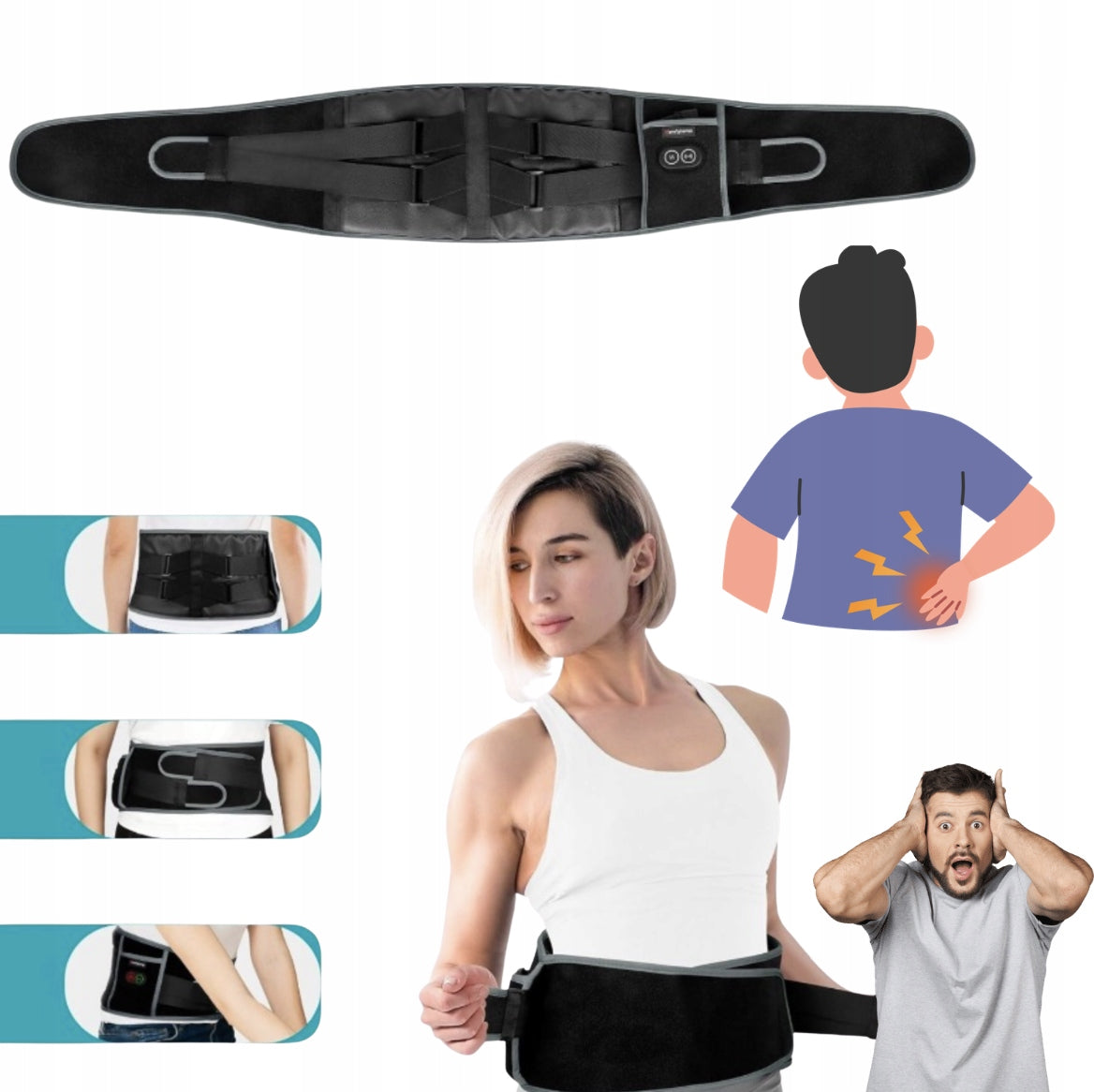 Comfytemp Heated Lumbar Belt Wireless Massage 3 Modes Black