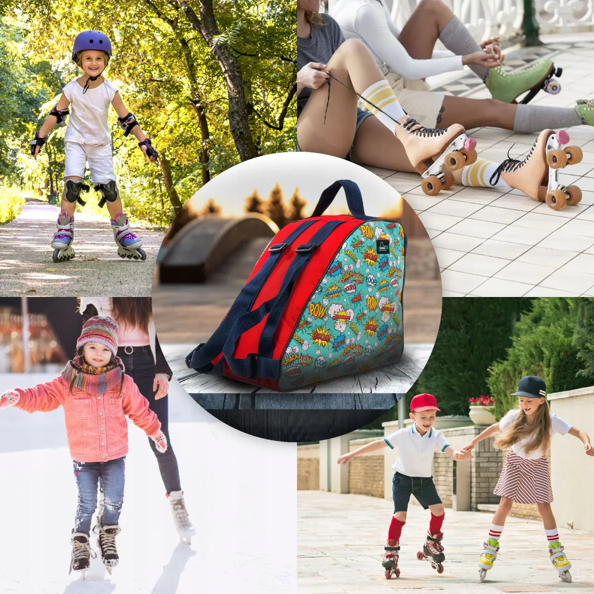 Comic Roller Skate/Ski Backpack Bag Color red