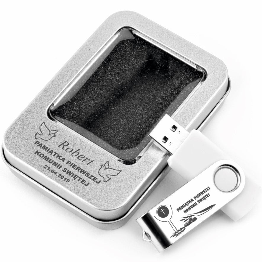 Communion flash drive 32 GB USB 2.0 Metal BOX ENGRAVING souvenir AND HOLY COMMUNION
