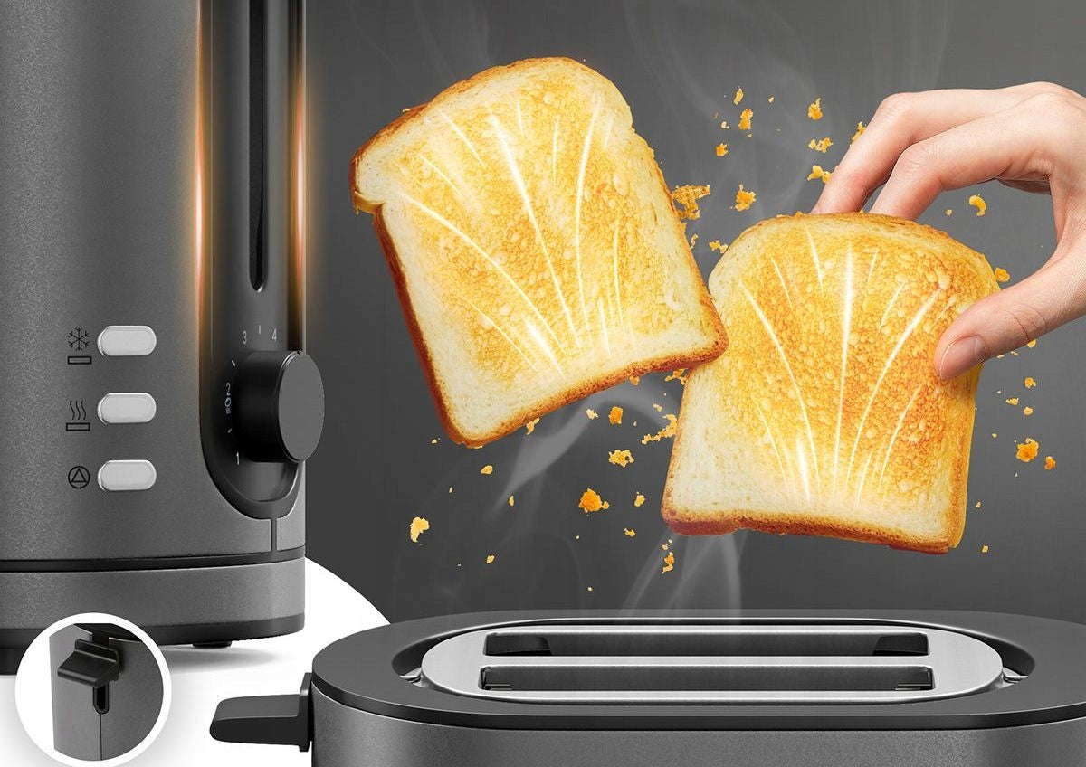 Compact 950W toaster for 2 slices with built-in bun heater Strong Packaging status original