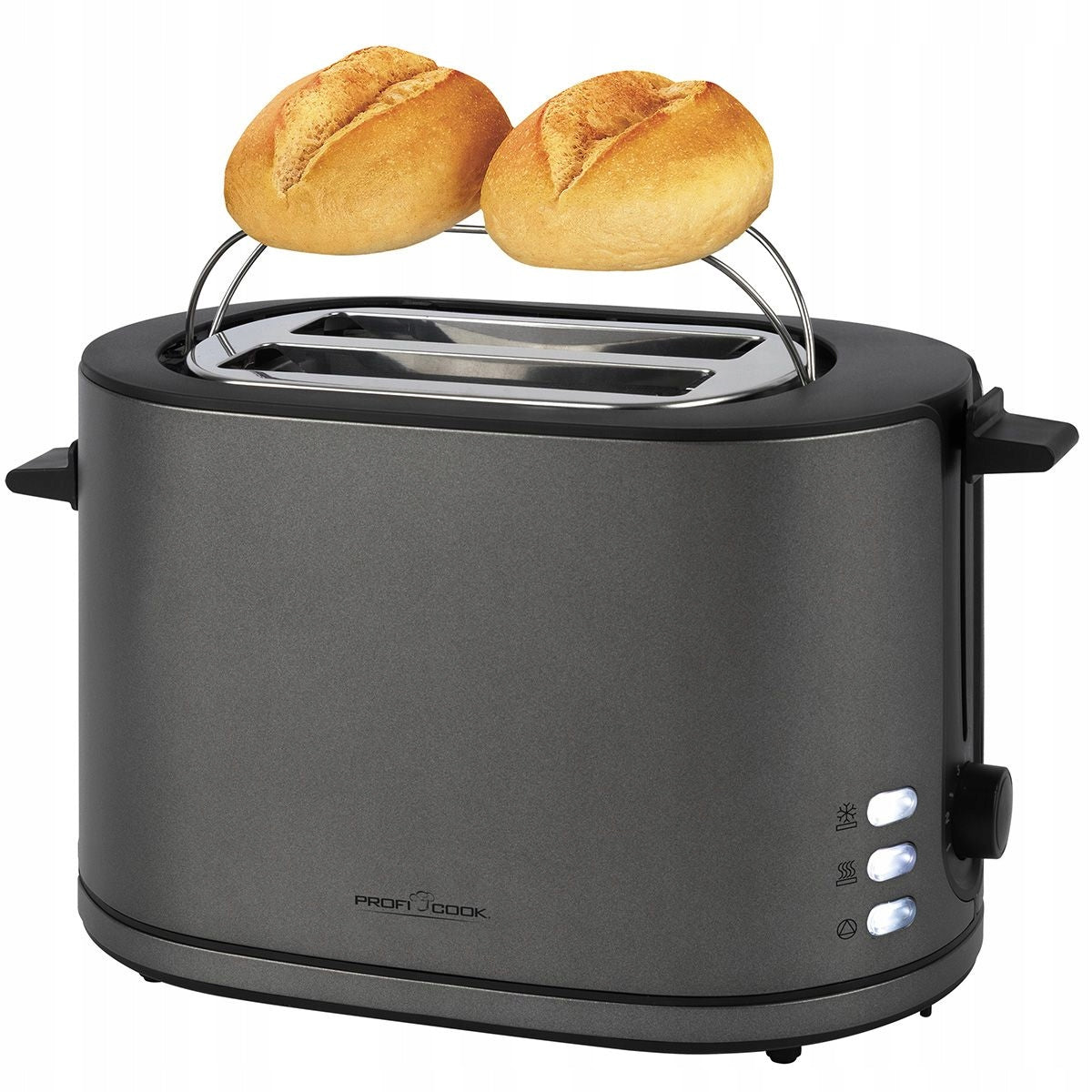 Compact 950W toaster for 2 slices with built-in bun heater Strong