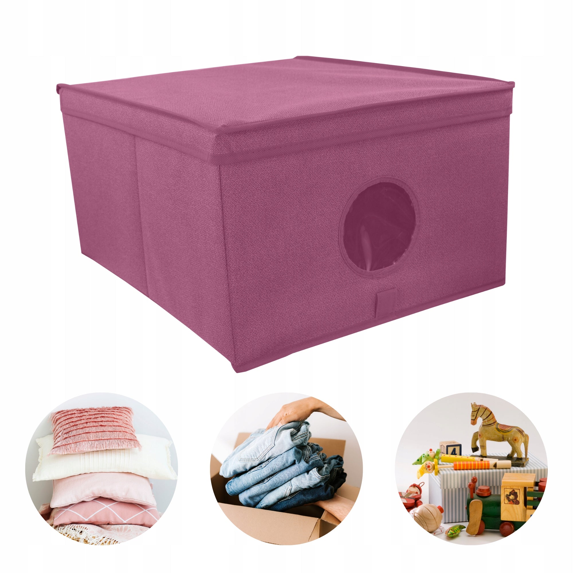 Compact wardrobe box pink folding with window 50x40x25cm, cover