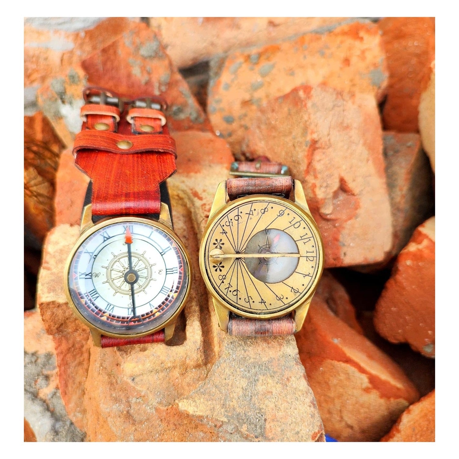 Compass watch - with sundial - leather strap Kind analog