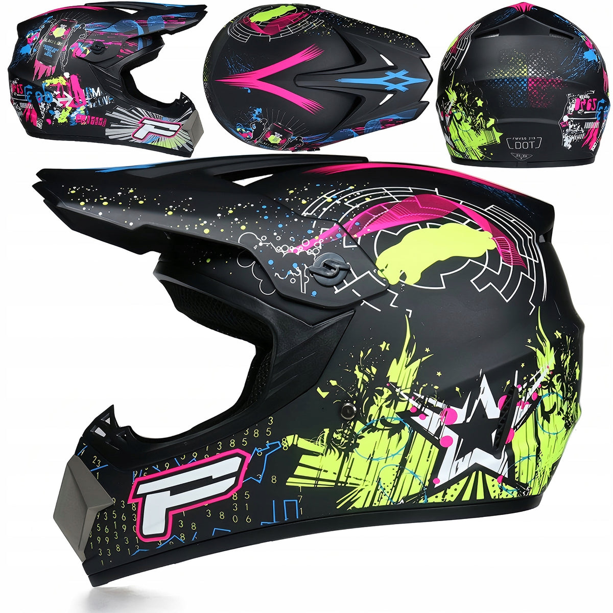 Complete Motorcycle Set: L Helmet + Goggles + Gloves + Enduro Quad Mask Packaging status original