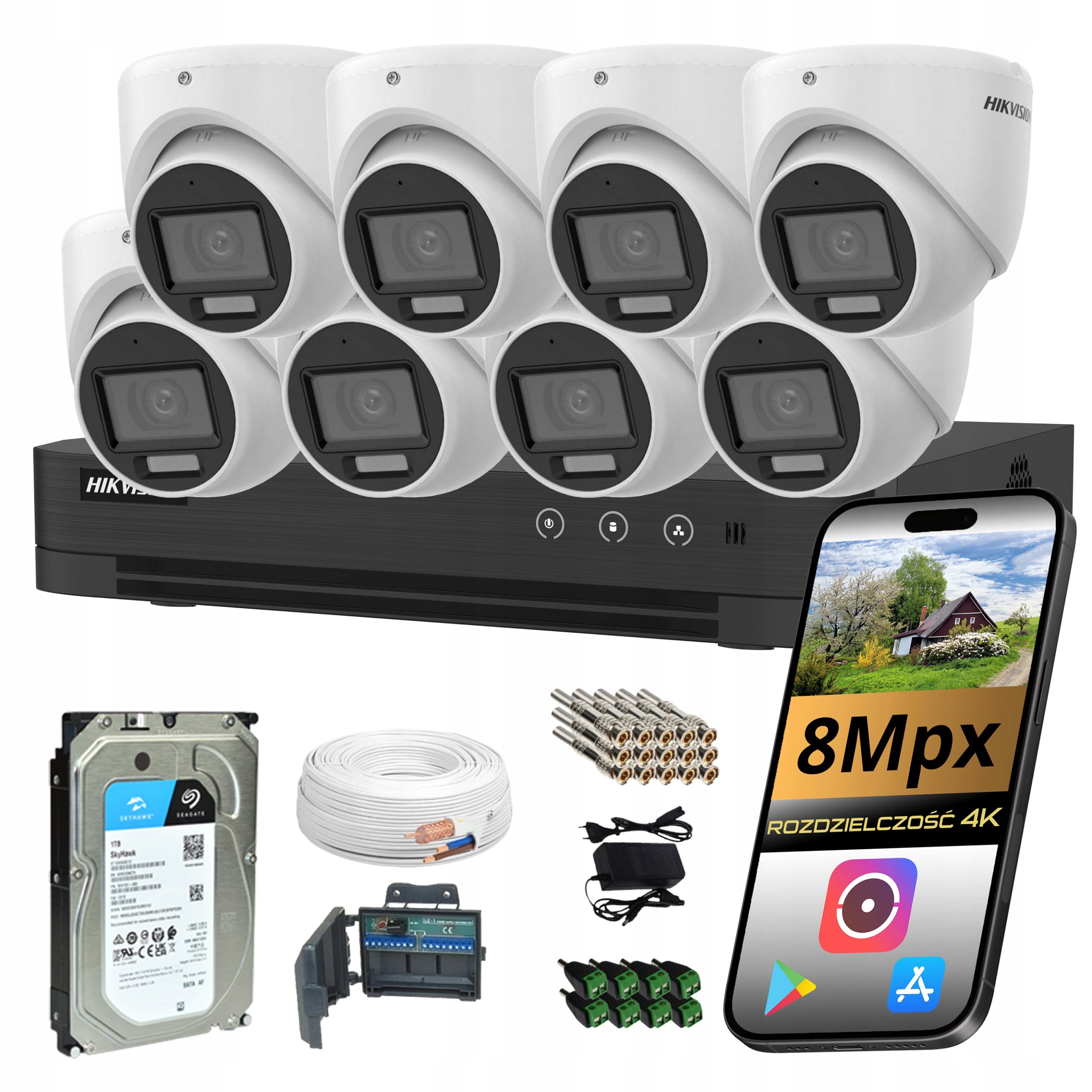 Complete monitoring kit 8 domes Hikvision 4K 8Mpx 1TB AcuSense drive