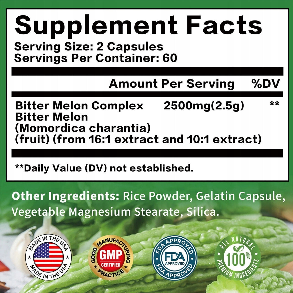 Complex of bitter melon 2500 mg - lowers blood sugar, supports Expiration date at least 1 year from the date of purchase