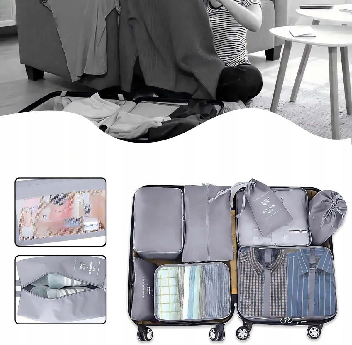 Compression Cubes For Suitcase 9 Pcs Travel Luggage Organization Color gray