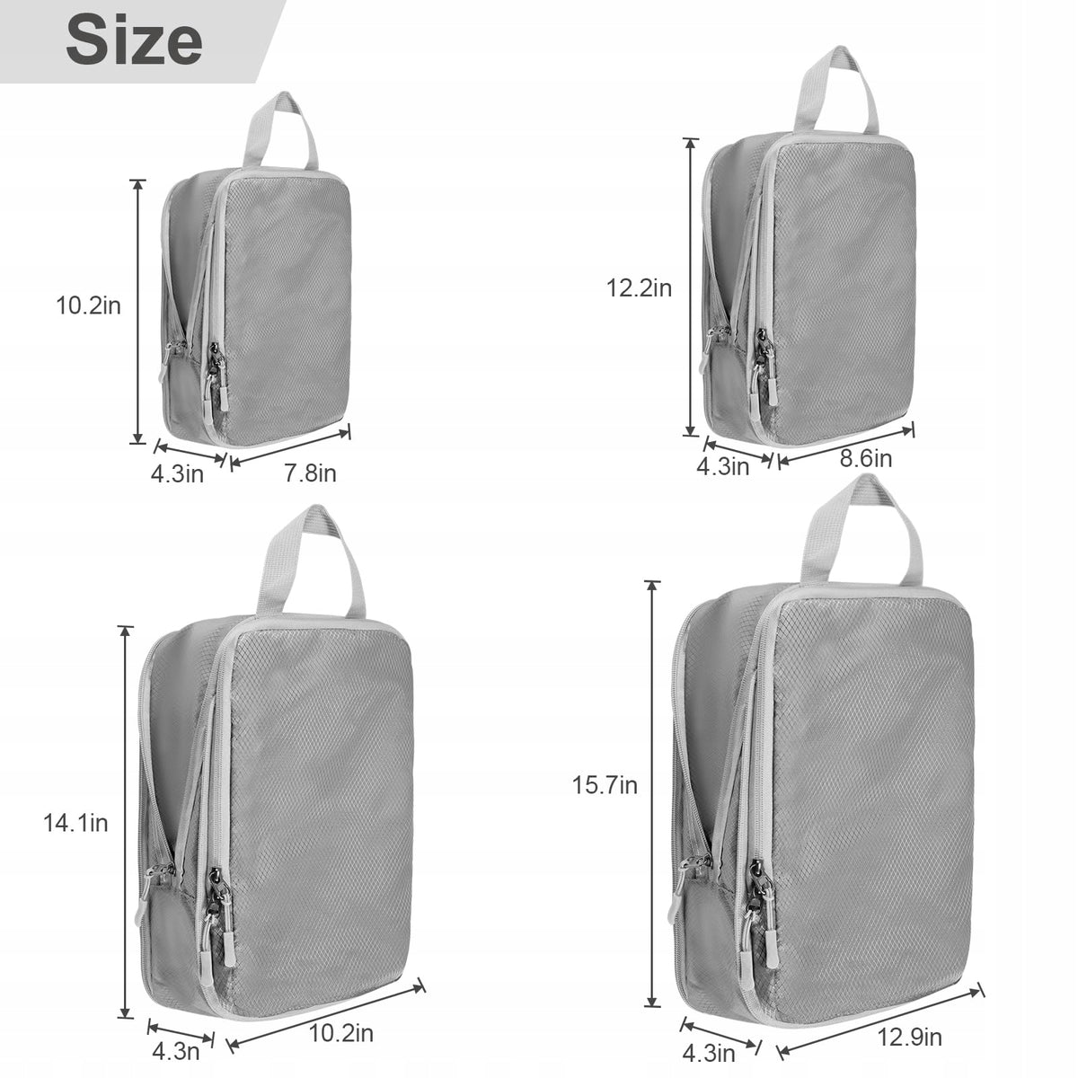Compression Cubes Travel Organizers for Suitcase Bags 4 Pcs Grey Set Packaging status original