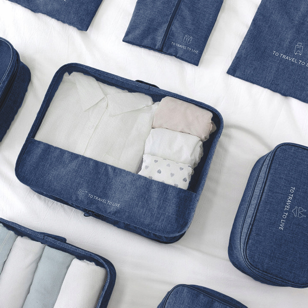 Compression Travel Organizer for Packing Bag Suitcase Set of 7 Color blue