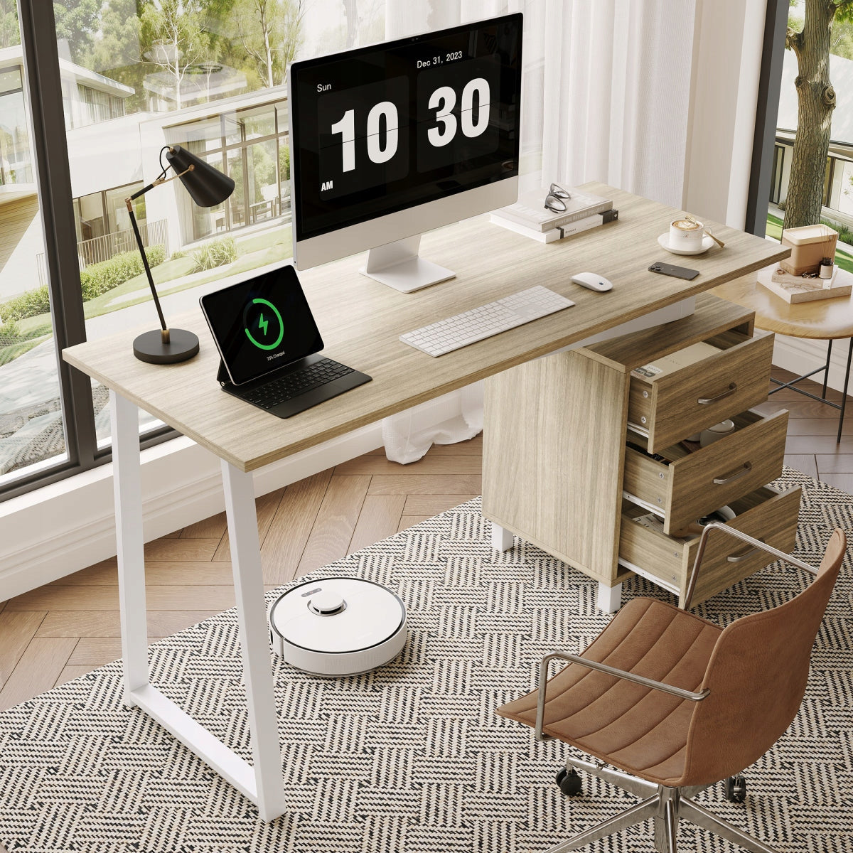 Computer Desk 130x55x75cm MDF Steel 3 Drawers Oak White Loft Brand no brand