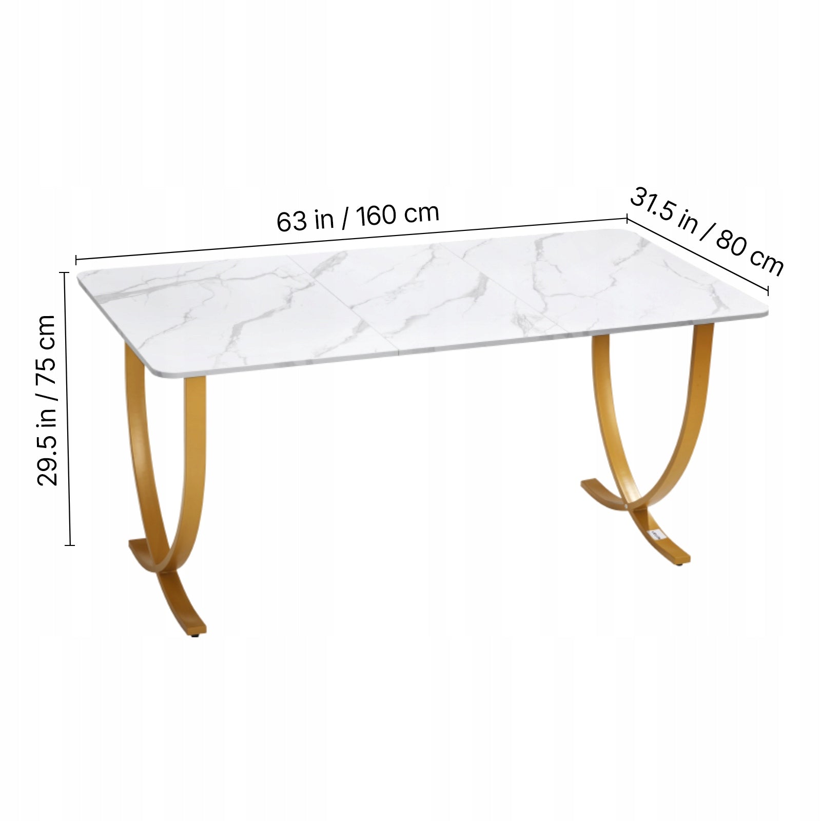 Computer Desk 160x80x75CM Versatile With Metal Frame White+Gold EAN (GTIN) 197988889649
