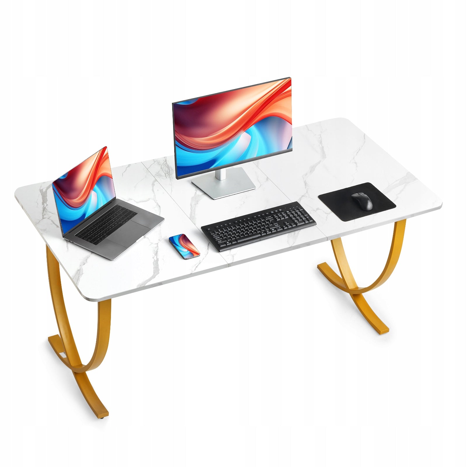Computer Desk 160x80x75CM Versatile With Metal Frame White+Gold