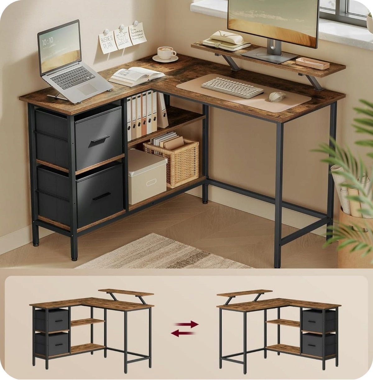 Computer Desk Corner Loft Room Office Furniture Left Right with Shelf Brand Zanzani