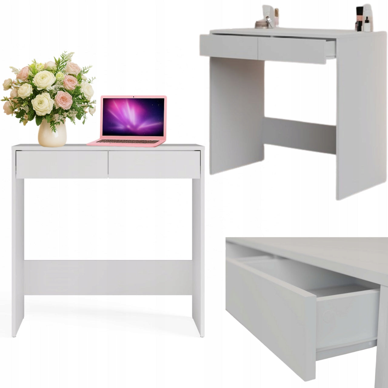Computer Desk Dressing Table 2 Drawers 81cm Laptop Table for Office White