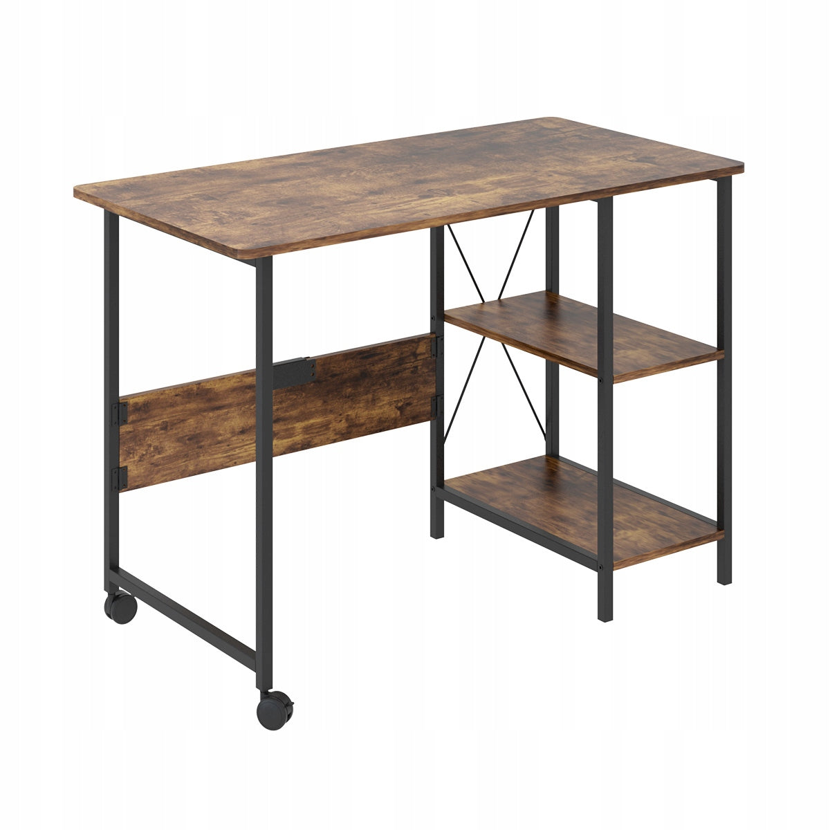 Computer Desk Metal FOLDING Industrial Loft 2 SHELVES BOOKCASE