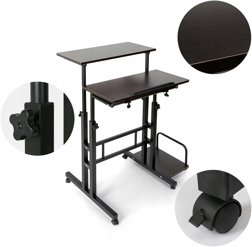 Computer Desk Table Small Mobile on Wheels with Shelf Tabletop shape rectangular