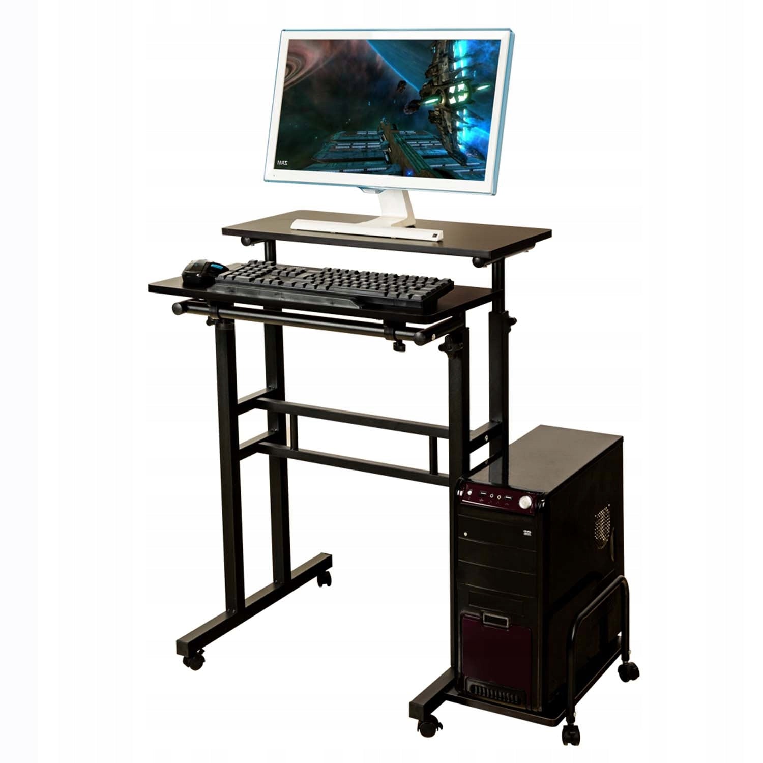 Computer Desk Table Small Mobile on Wheels with Shelf