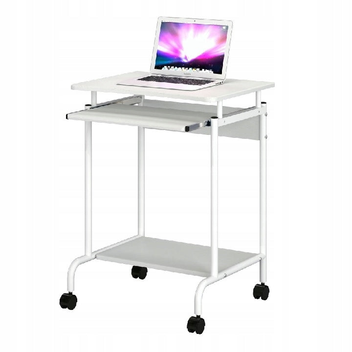 Computer Desk Table on wheels with shelves 600x450 White Techly