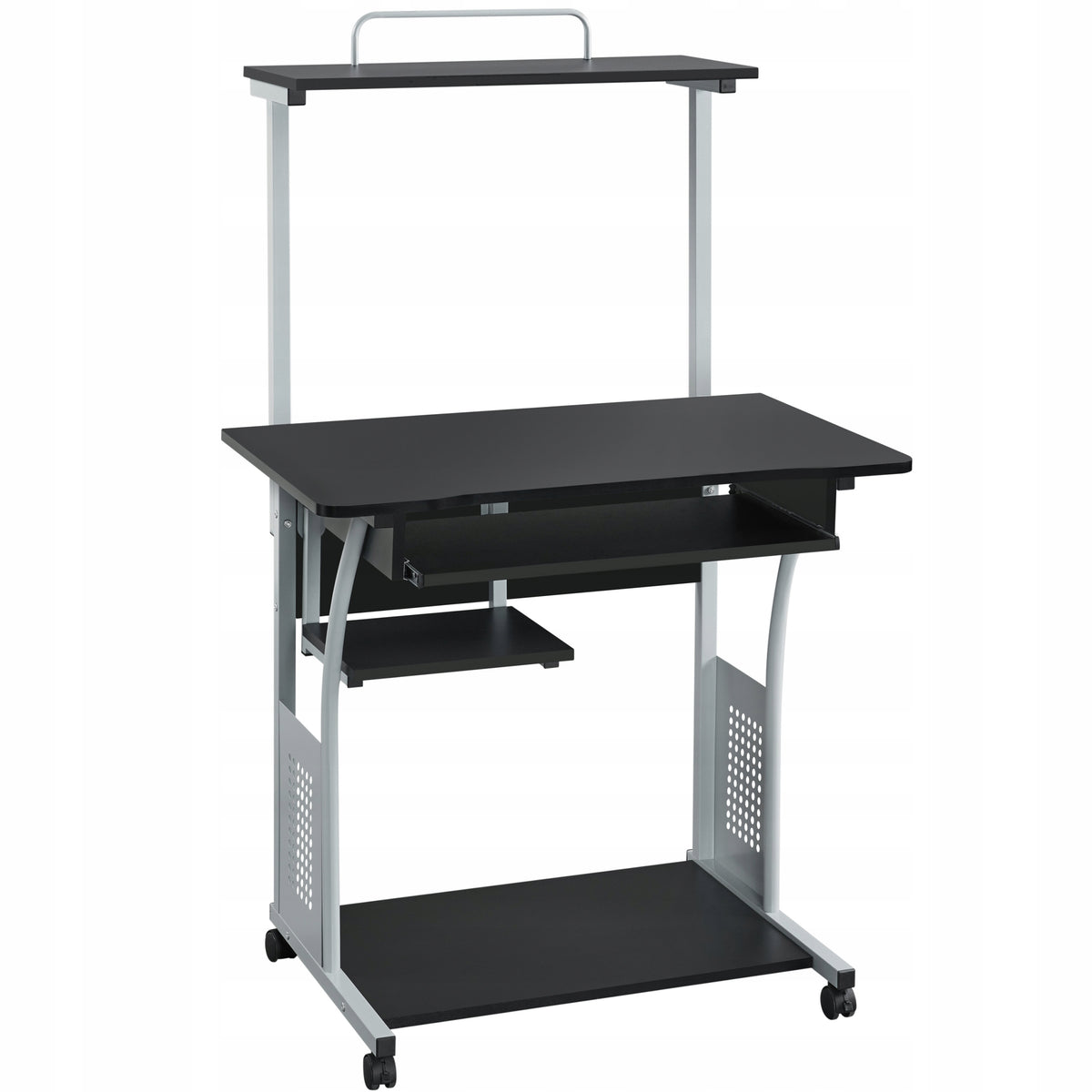 Computer Desk, for Laptop, Mobile, with Shelves, 3-Tier, Black Furniture color black