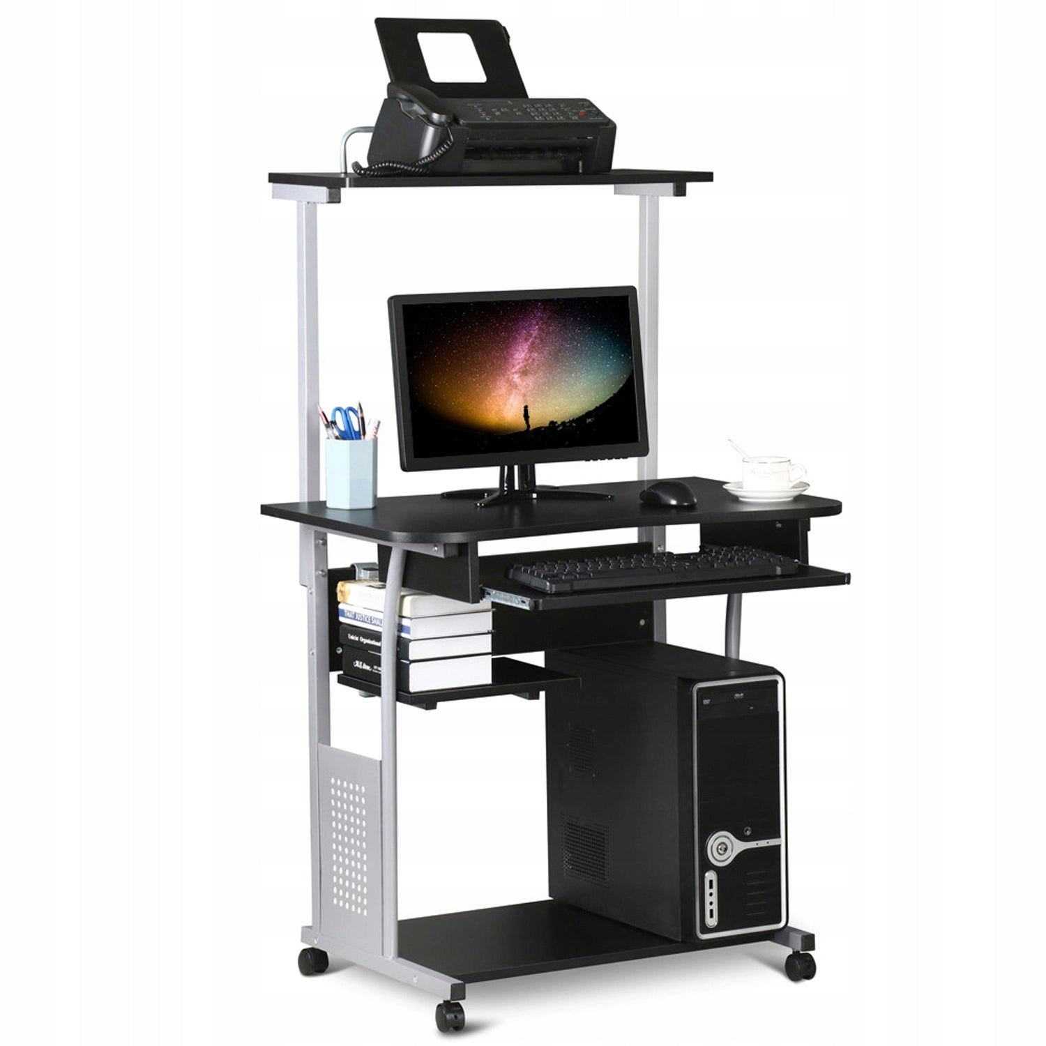 Computer Desk, for Laptop, Mobile, with Shelves, 3-Tier, Black Packaging status original