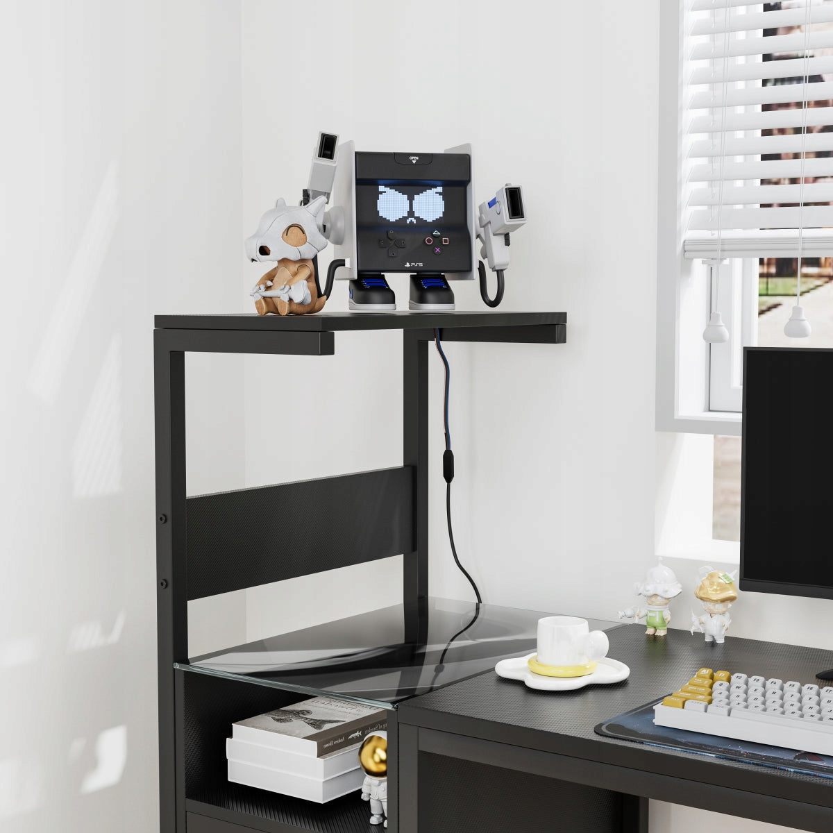 Computer Gaming Desk LED USB Sockets Bookcase Black 122x51x111cm Brand no brand