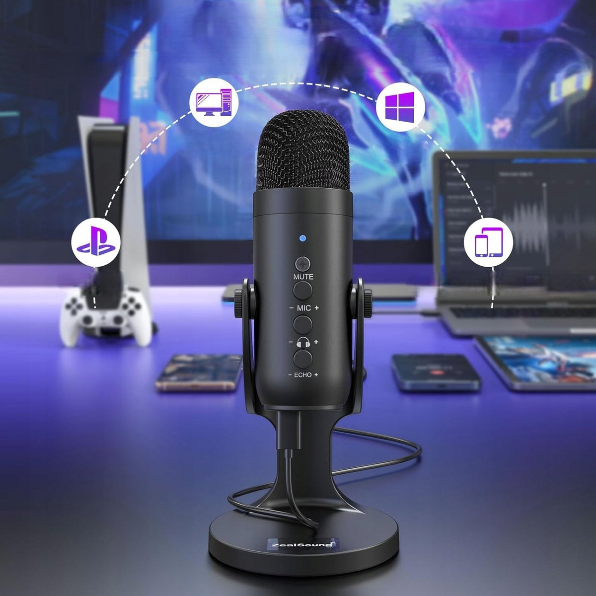 Computer Microphone Capacitive Gaming Studio Karaoke USB PC PS5 Manufacturer code Mikrofon pojemnościowy usb streaming wycisz